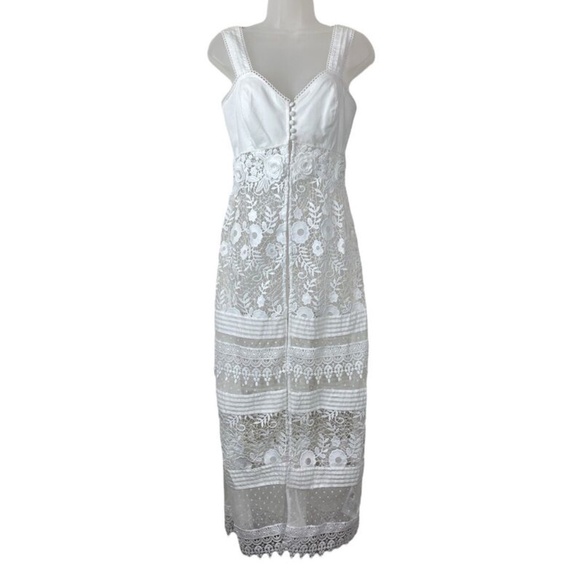 Guess Jolene White Lace Button Front Duster XS Top Tunic Empire Waist - Picture 1 of 12